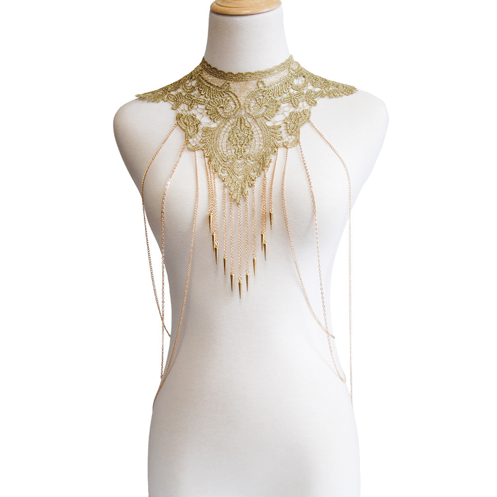 Body Jewelry Necklace - Collier à pampilles gothique en dentelle,