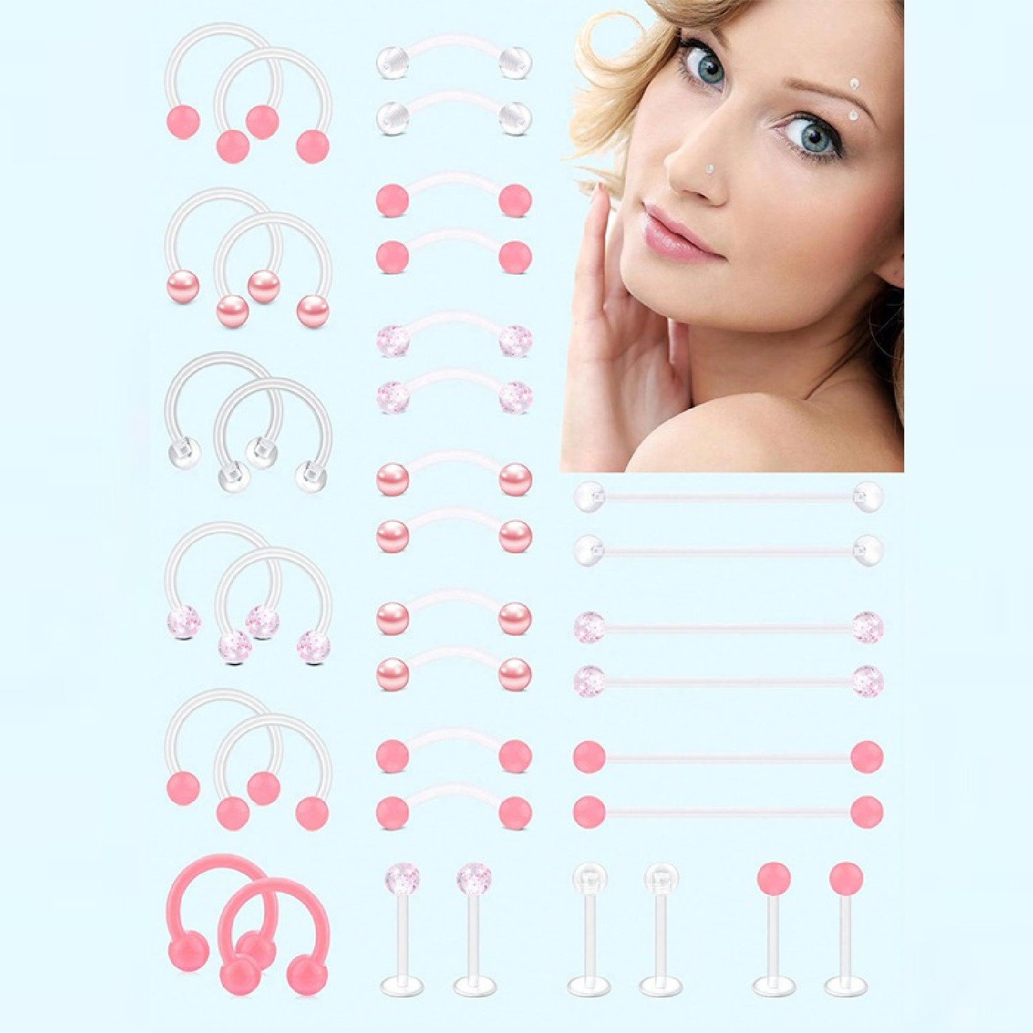 Body Jewelry Vertical Labret - 12pcs clair rose industriel piercing bijoux