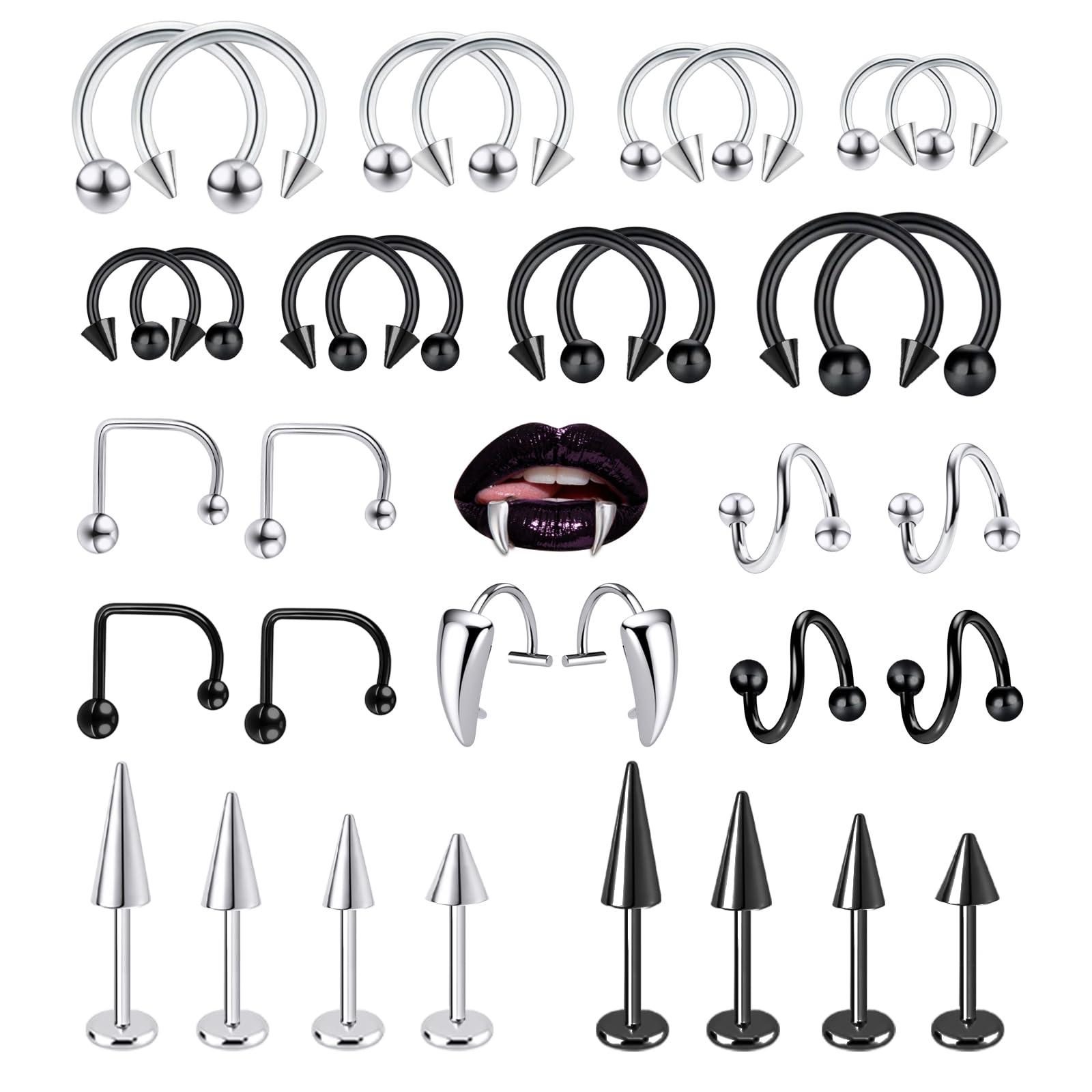 Body Jewelry Vertical Labret - 34pcs/Set 16G morsure de serpent piercing