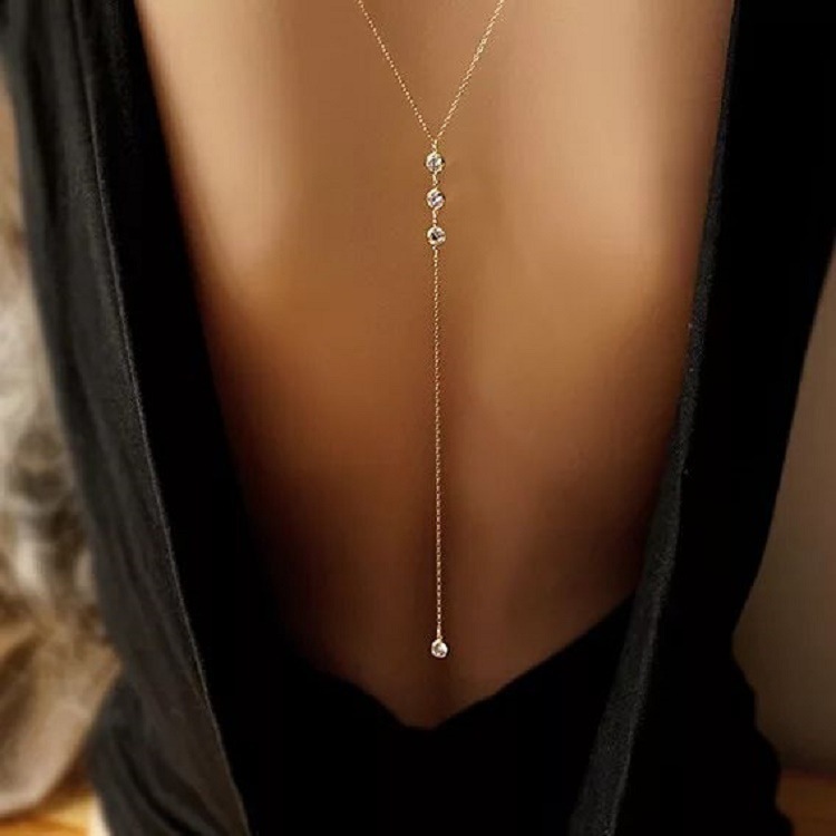 Body Jewelry Necklace - Collier chaîne arrière en strass pour