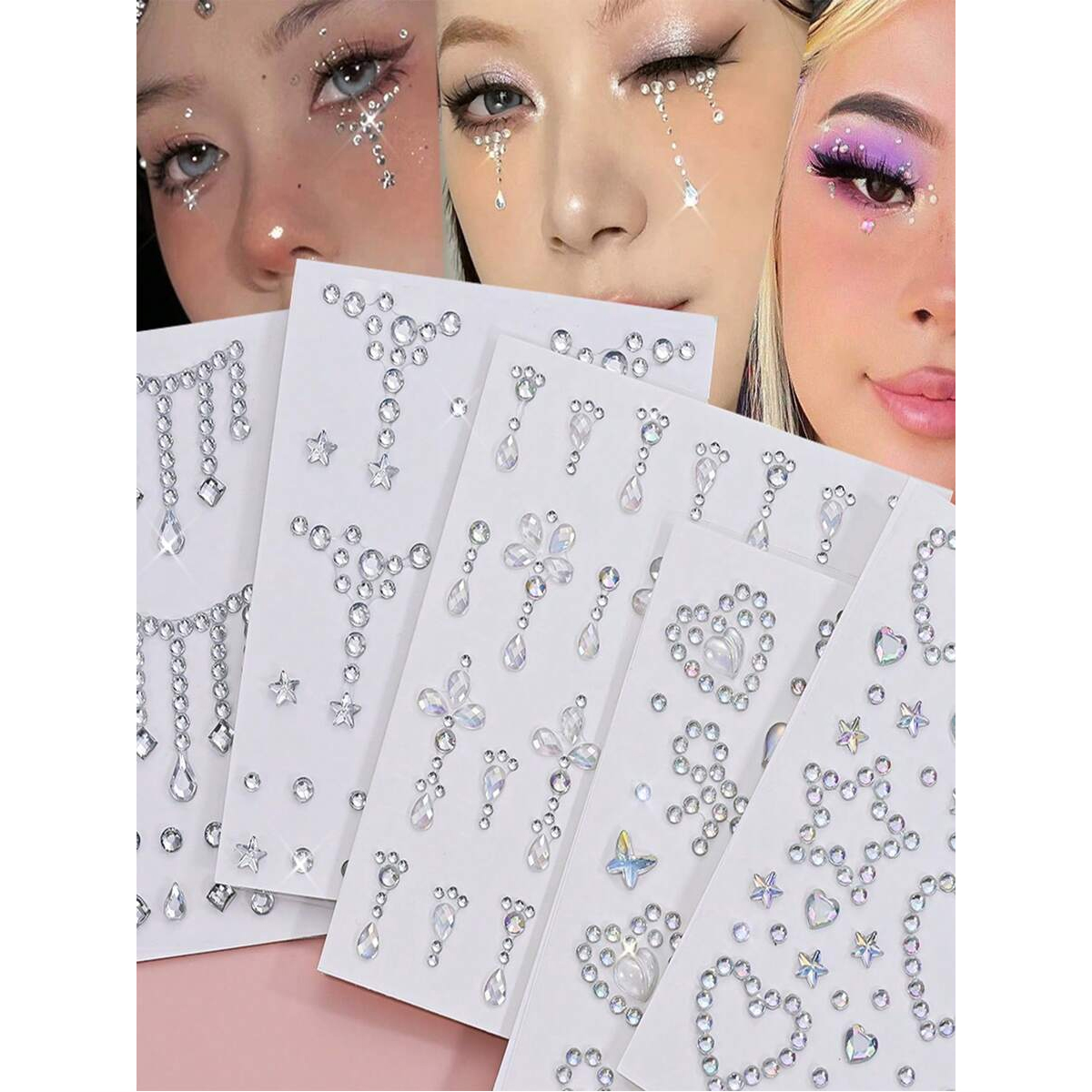 Body Jewelry Stickers - Blanc visage pierres précieuses autocollantes visage