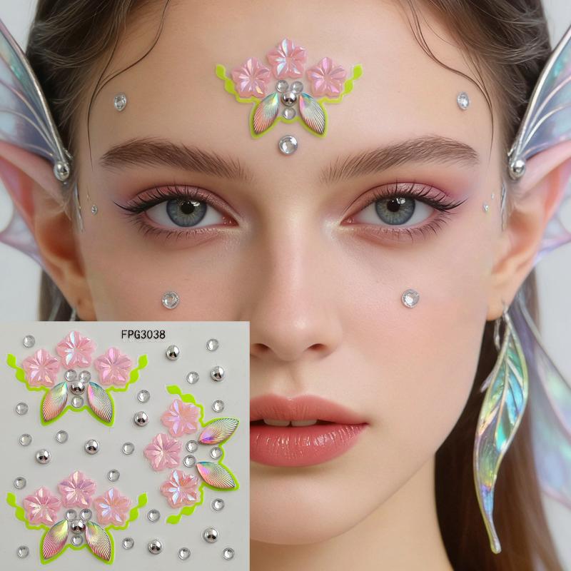 Body Jewelry Stickers - Autocollants pour le visage, strass irisés,